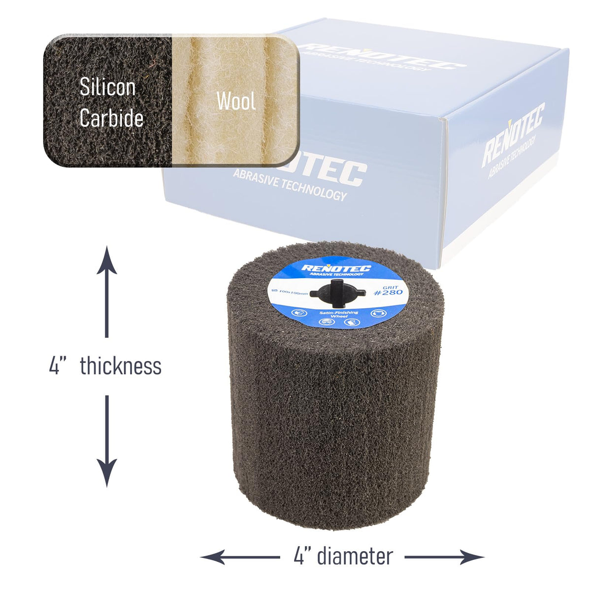 RENOTEC 4" Polishing Wheel Pro Pack, 100x100mm, Aluminum Oxide, Premium Wool, Grit 280/400/800/1000, from Finishing to Mirror Polishing