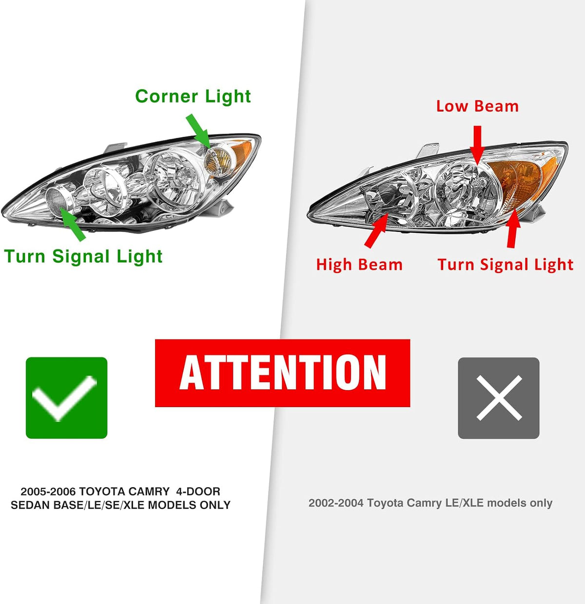for 2005-2006 Toyota Camry Headlights Assembly Chrome Pair