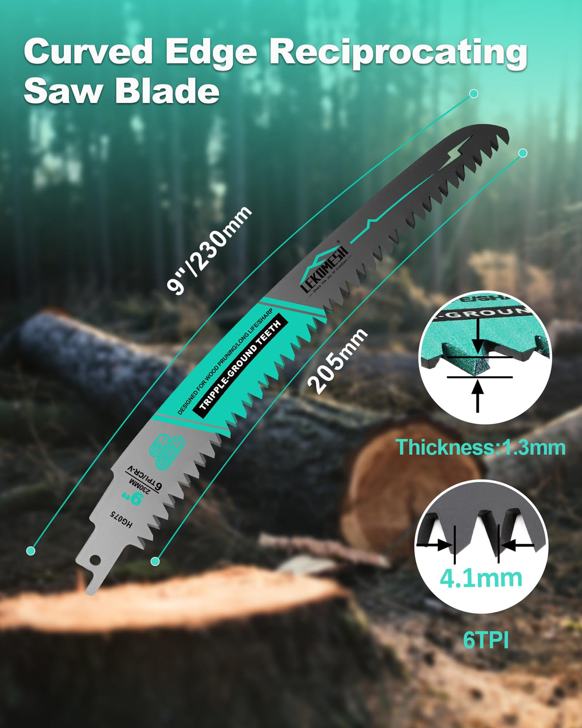 LEKOMESH 9" Japanese Teeth Reciprocating Saw Blades Wood Pruning - 10pcs Curved Edge 6TPI for Tree Trimming, Wood/PVC Pipe Cutting, Cr-V Sabre Blades Better Wear Resistance