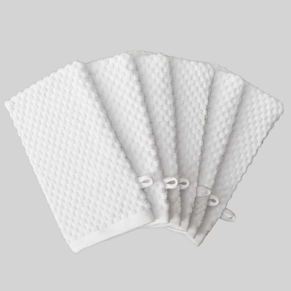 Bath Mitt - 6 Pack Euro Spa Waffle 100% Cotton Towel Mitts