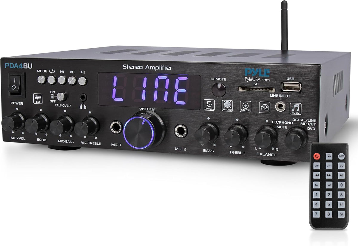 Wireless Bluetooth Home Stereo Amplifier- Multi-Channel, 200W Power Amplifier, Home Audio Receiver System w/ Optical/