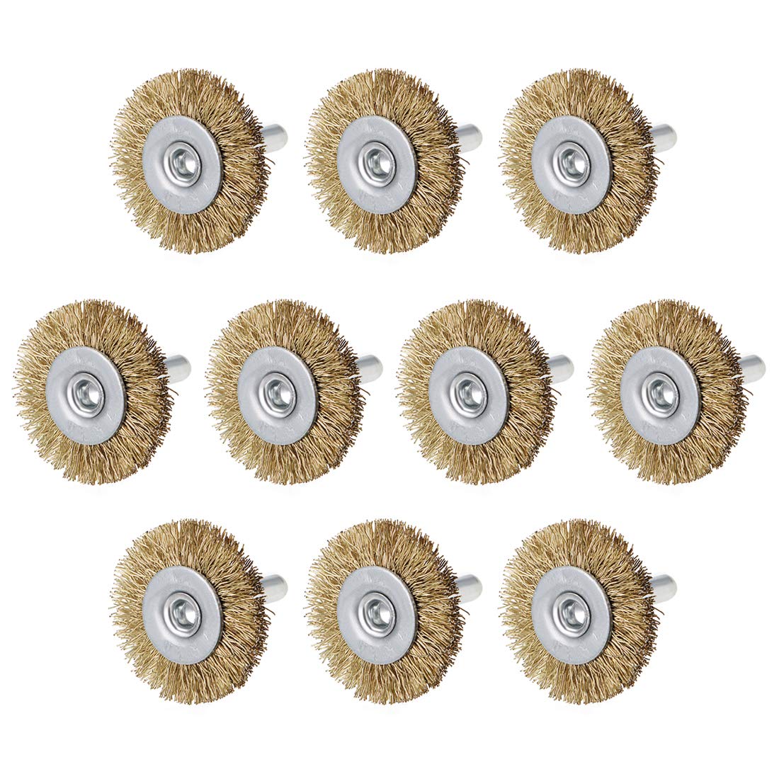 uxcell 1-1/2Inch Wire Wheel Brush Bench 1/4-Inch Shank Crimped Steel 10 Pcs