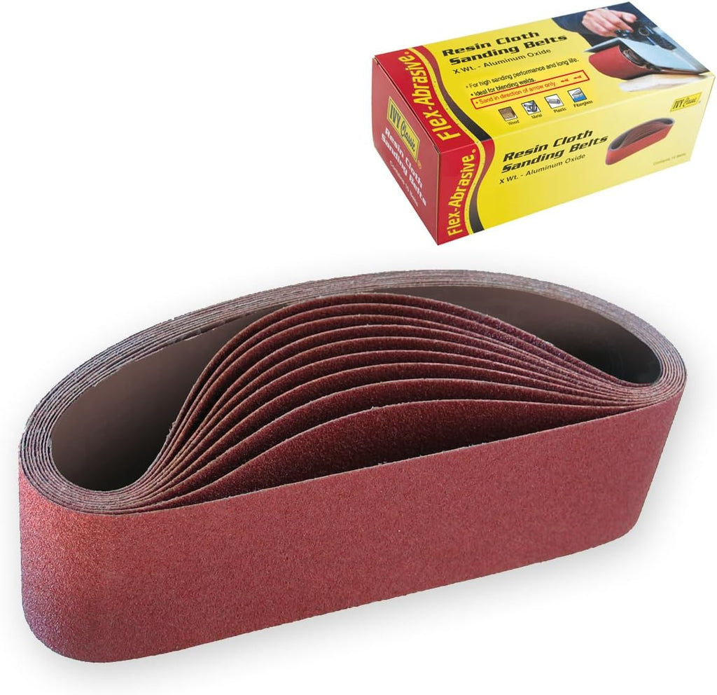 IVY Classic 43060 Flex-Abrasive 3-Inch x 21-Inch 36 Grit Extra Coarse Resin Cloth Aluminum Oxide Sanding Belt, 10-Pack