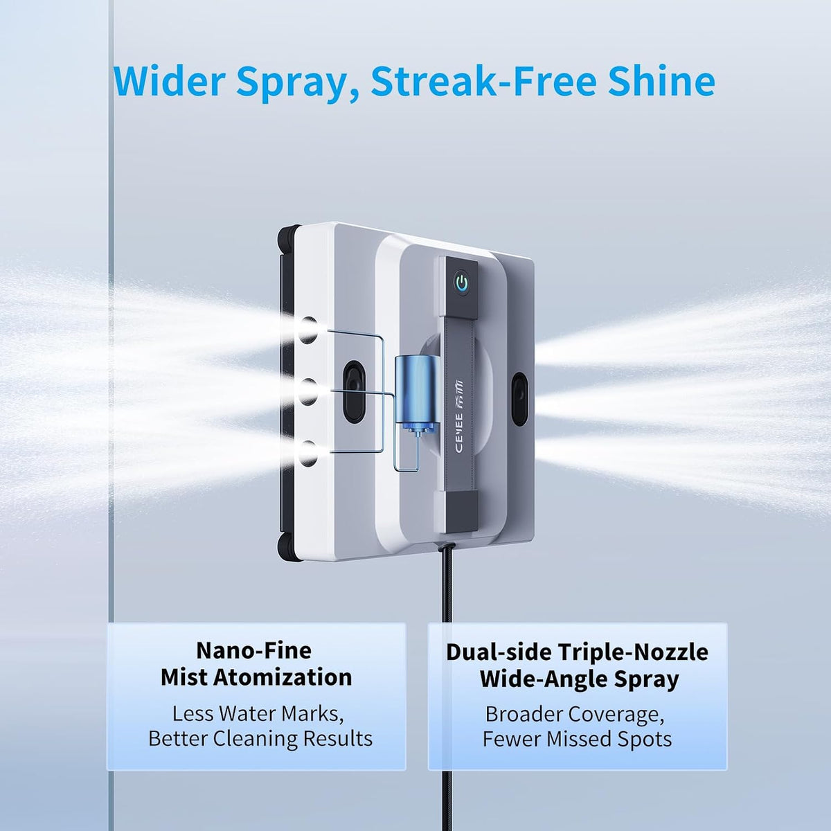 Window Cleaning Robot CEYEE W1, Dual 3-Nozzles Spray, 6 Cleaning Modes