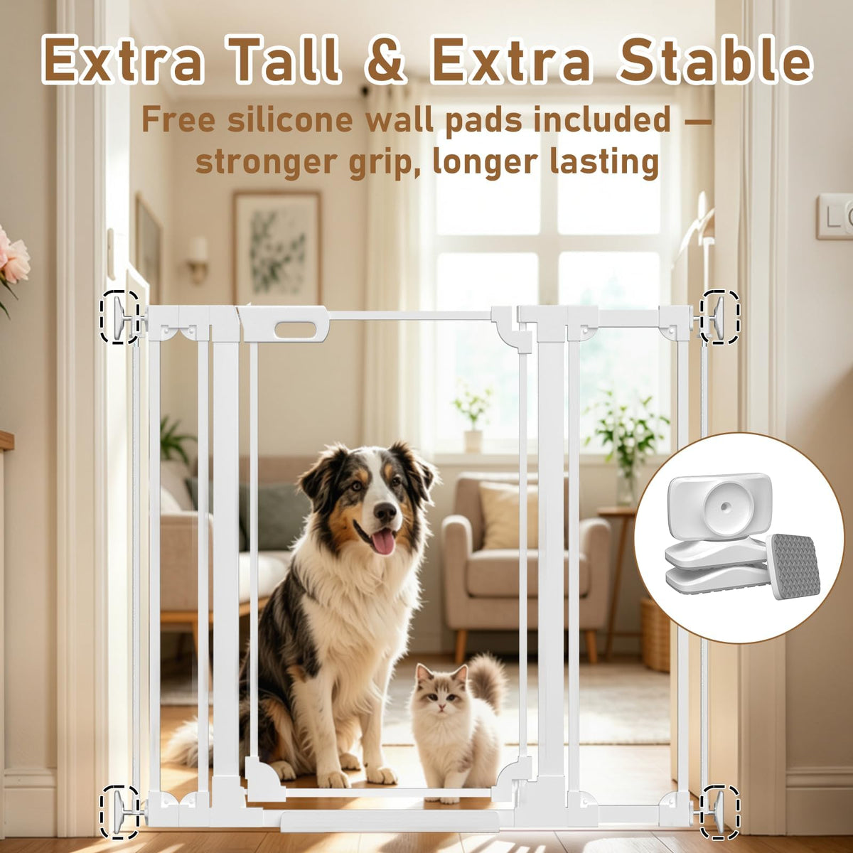 40" x 29.52-47.24" Wide Clear Acrylic Freestanding Indoor Pet Barrier Gate with Modern Folding Frame for Wide Doorways, Hallways & Stairs