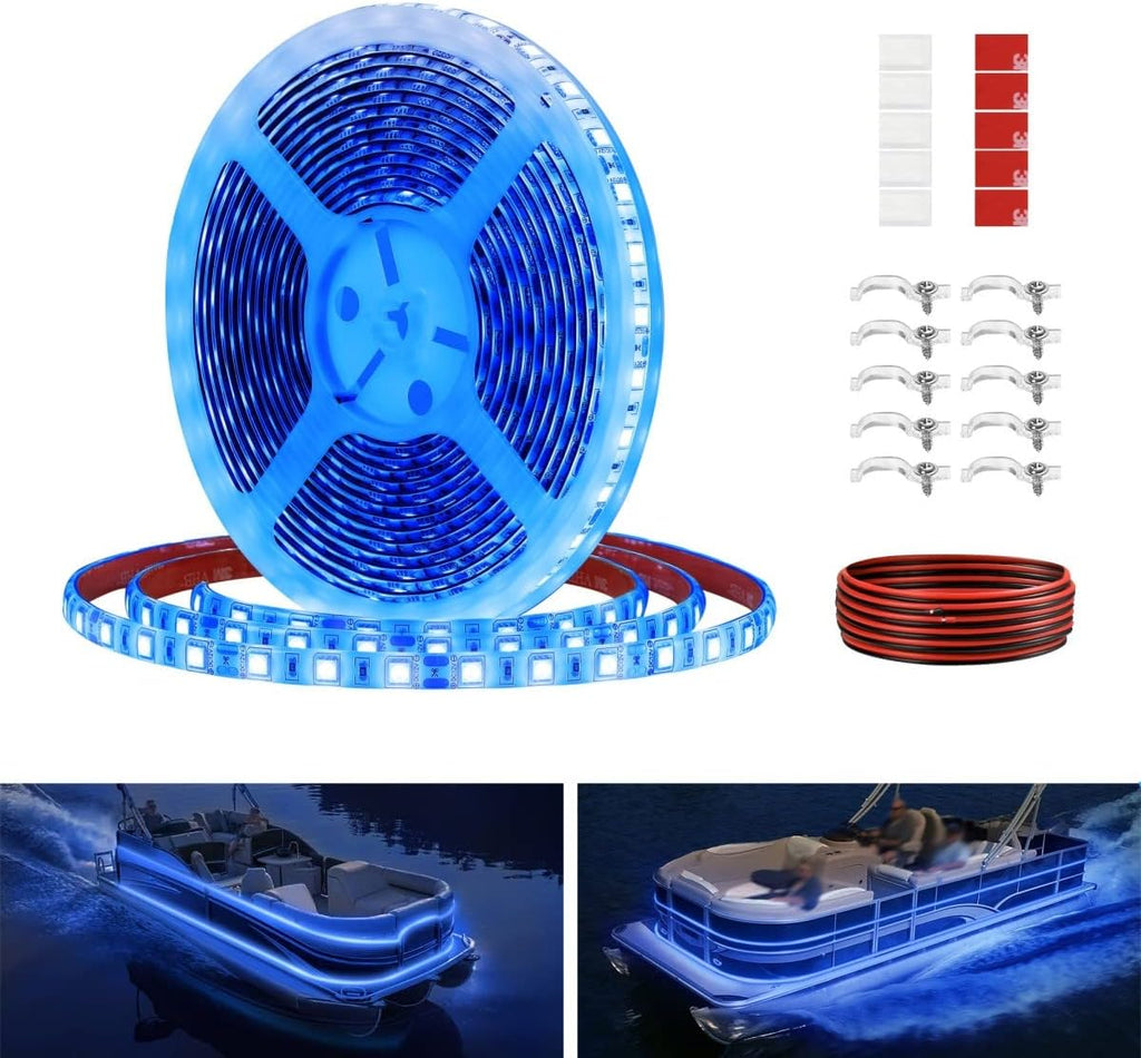 Boat Strip Lights Waterproof 16.4FT, 12v Blue Marine Pontoon Boat Lights