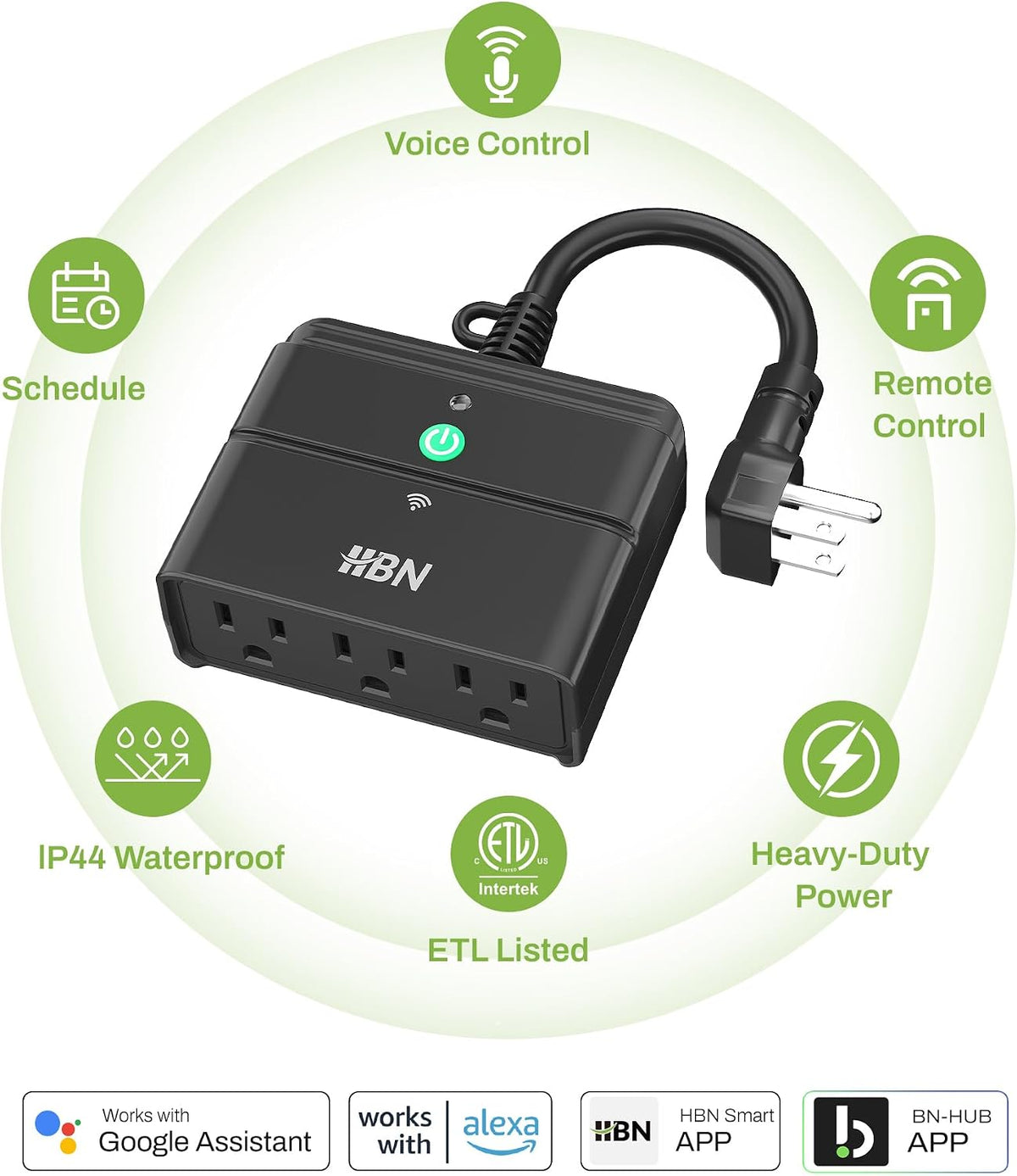 Outdoor Smart Plug, WiFi Smart Outlet Plug with 3 Independently Outlets | Heavy-Duty Outlets, Compatible with Alexa