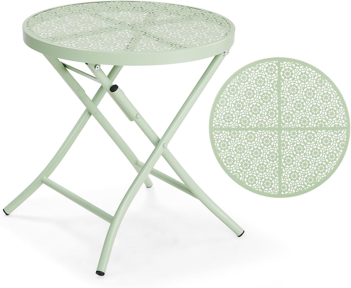 Outdoor Folding Side Table with Chic Hollow Pattern and Durable, Rust-Resistant Coated Iron Patio Bistro Table