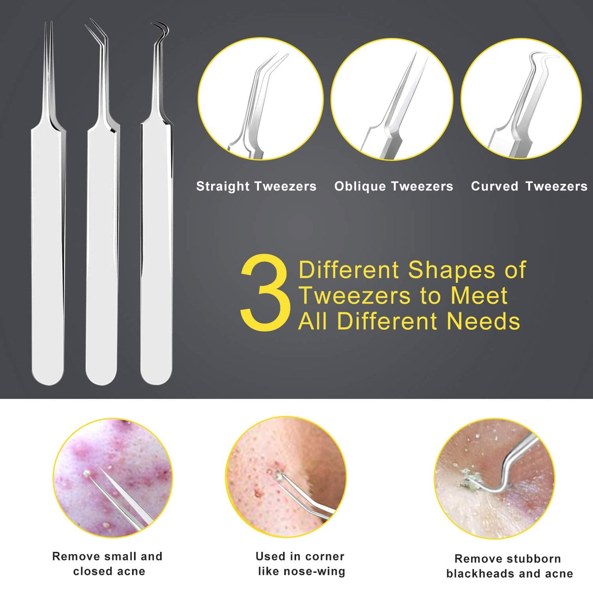Pimple Popper Tool Kit - Boxoyx 10 Pcs Blackhead Remover Comedone Extractor Kit with Metal Case for Quick and Easy