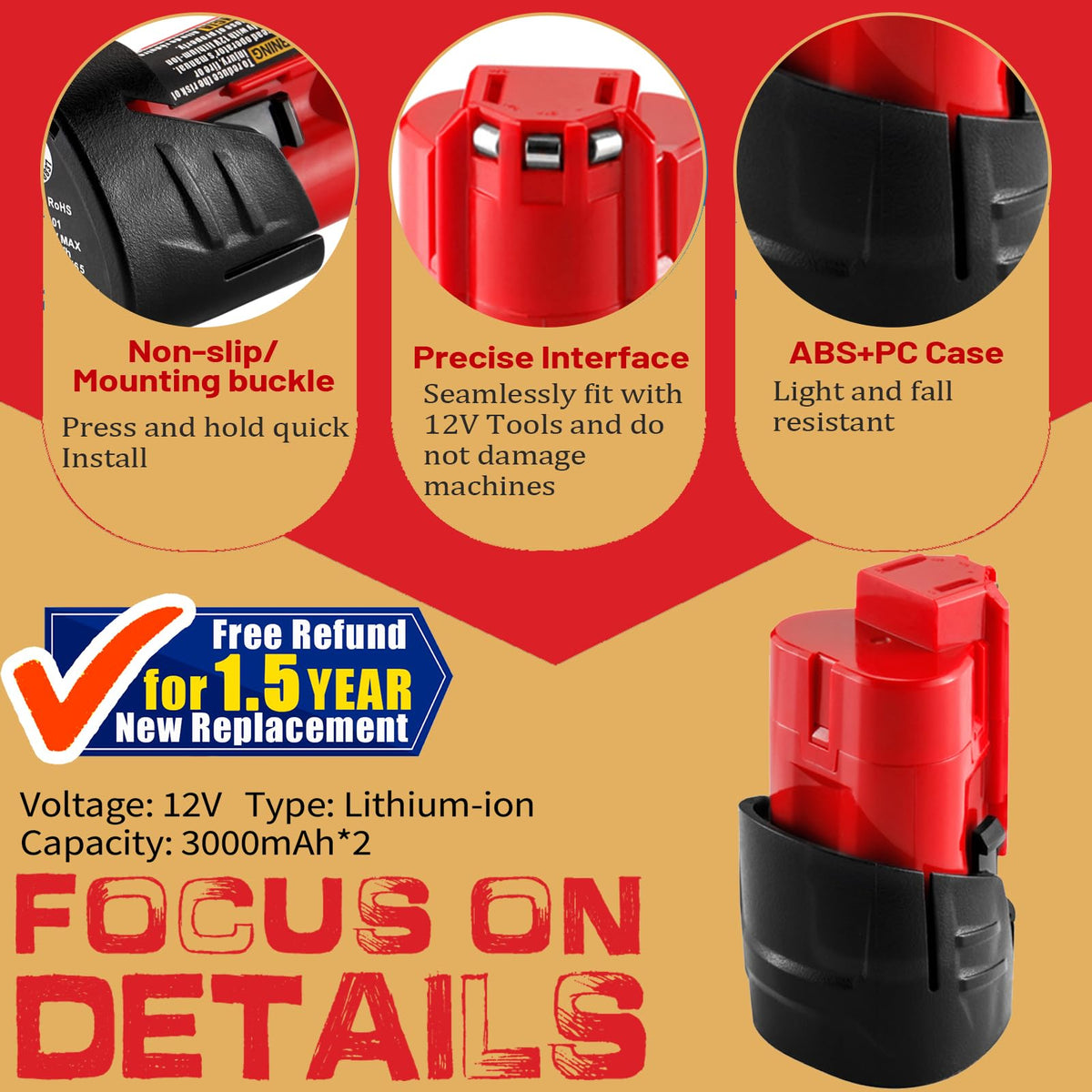 【UPGRADE!】2 Pack 3.0Ah Replacement for Milwaukee M12 12V Lithium Ion Battery, Compatible with Milwaukee 12V Tools /