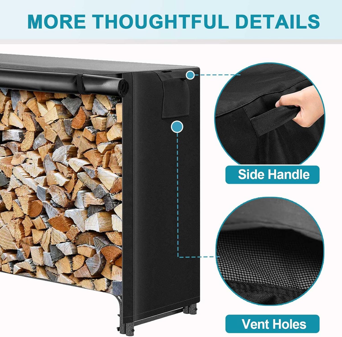 4/6/8/10/12ft Waterproof Log Rack Cover, Heavy Duty 600D Oxford Outdoor Firewood Storage Cover with Zipper and