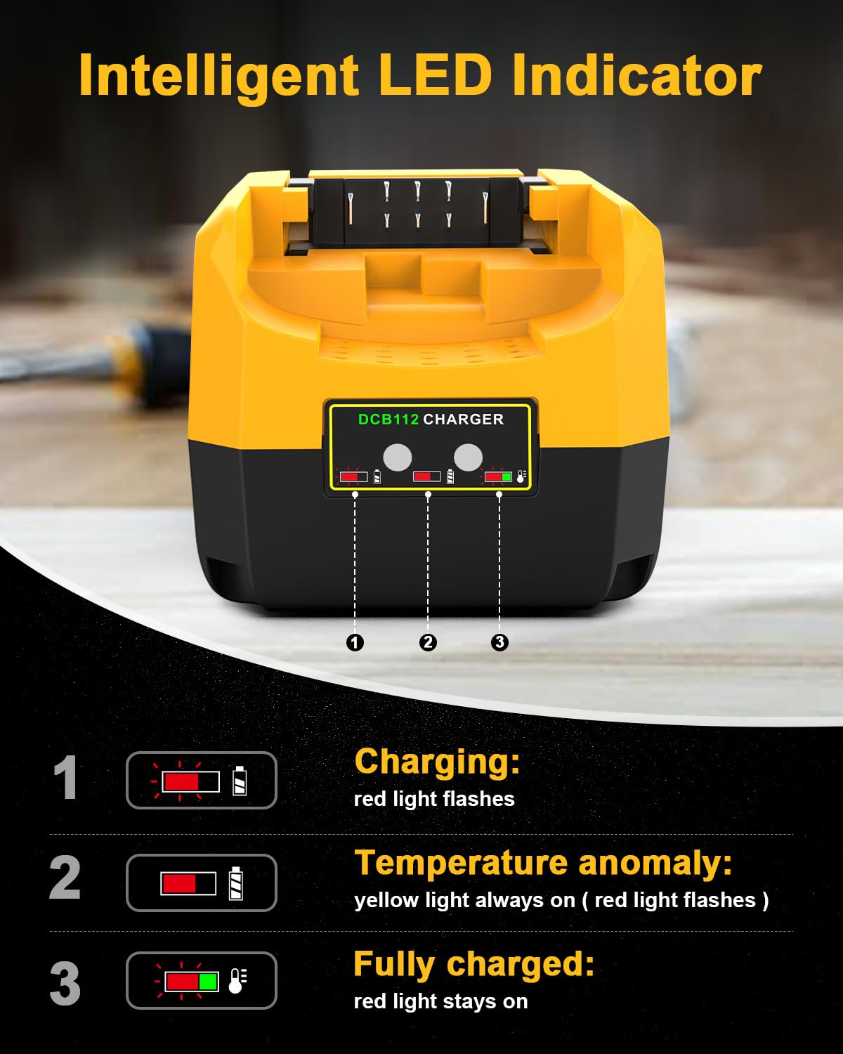 1-Pack 12Ah Battery Replacement for Dewalt 20v Battery with DCB112 Battery Charger Station(Yellow)