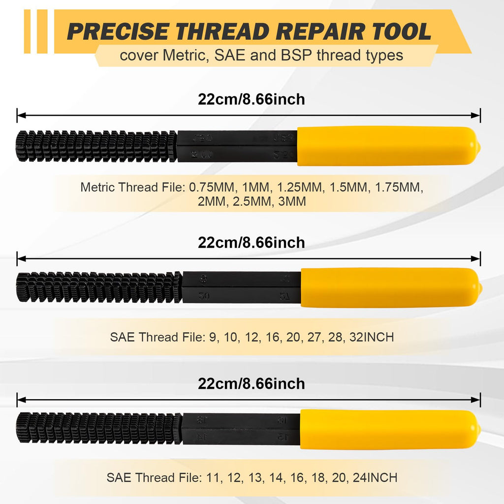 syizyen 3pcs Thread Repair Files Kit,SAE & Metric Thread Restorer