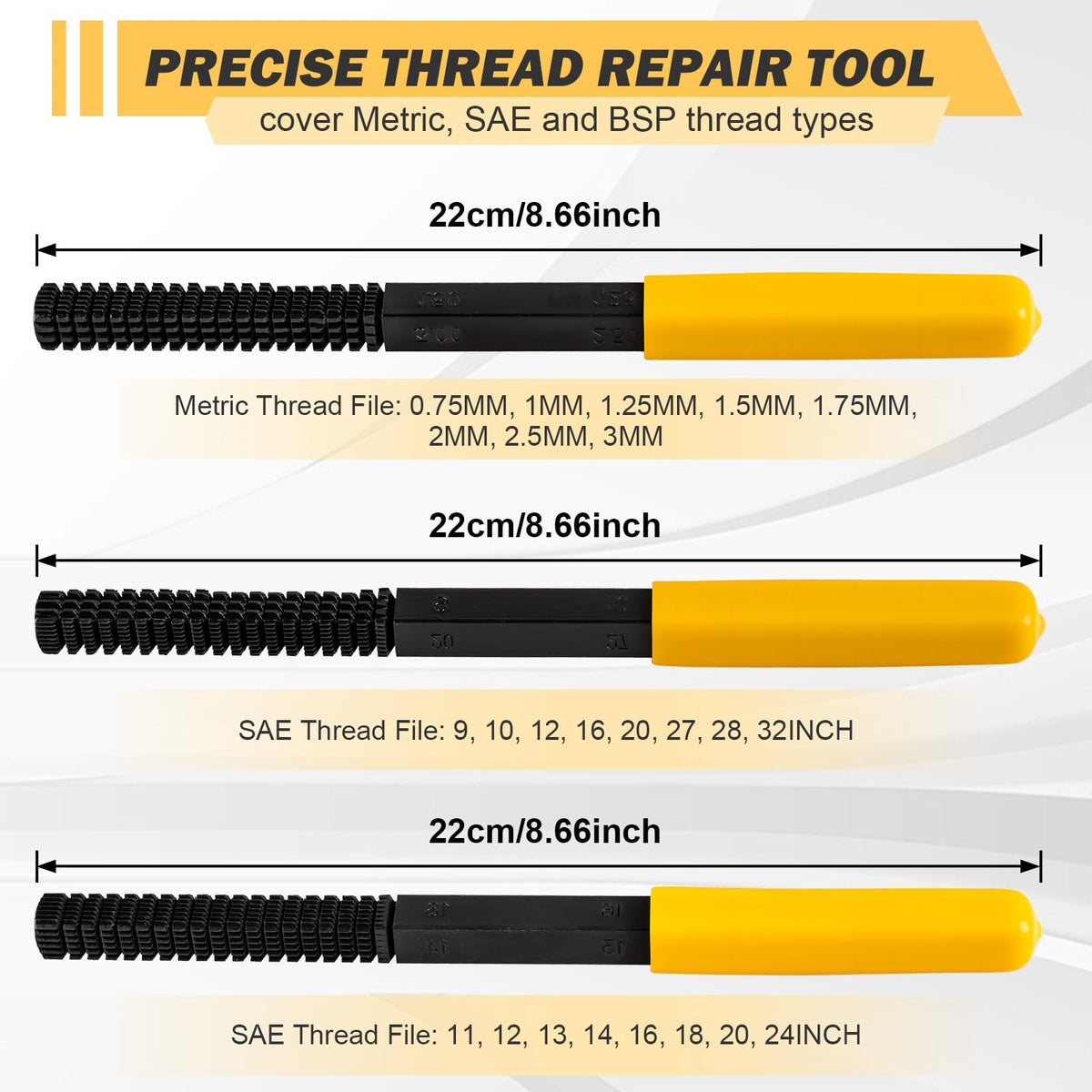 syizyen 3pcs Thread Repair Files Kit,SAE & Metric Thread Restorer