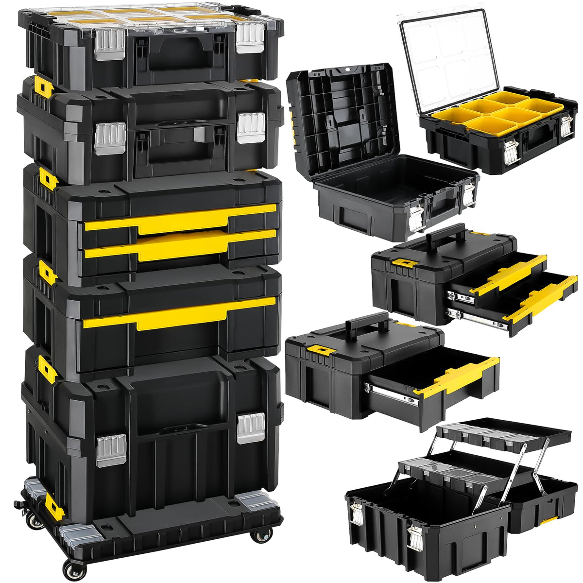 5-in-1 Stackable Rolling Tool Box with Wheels and Drawers