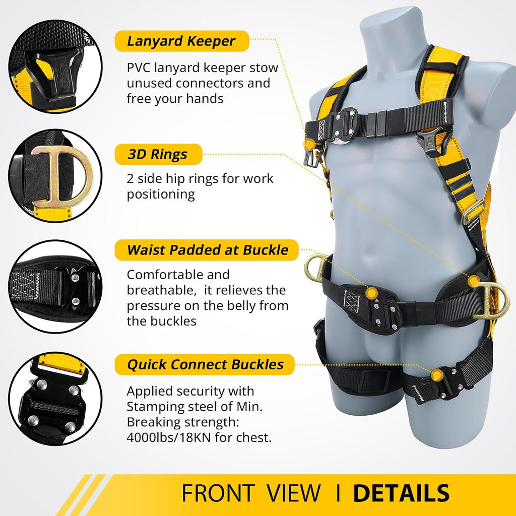 TRSMIMA Safety Harness Fall Protection - Harness Kit for Men Construction | Fall Arrest Roofing Harness Kit Men Full