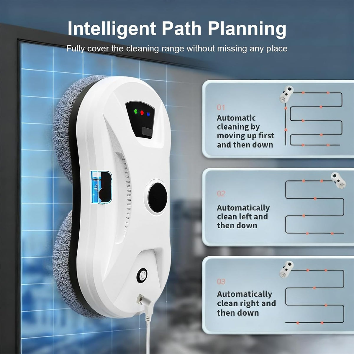 Window Cleaning Robot with Water Spray, 5600PA Strong Suction Automatic Window Cleaner Robot, Smart Path Planning