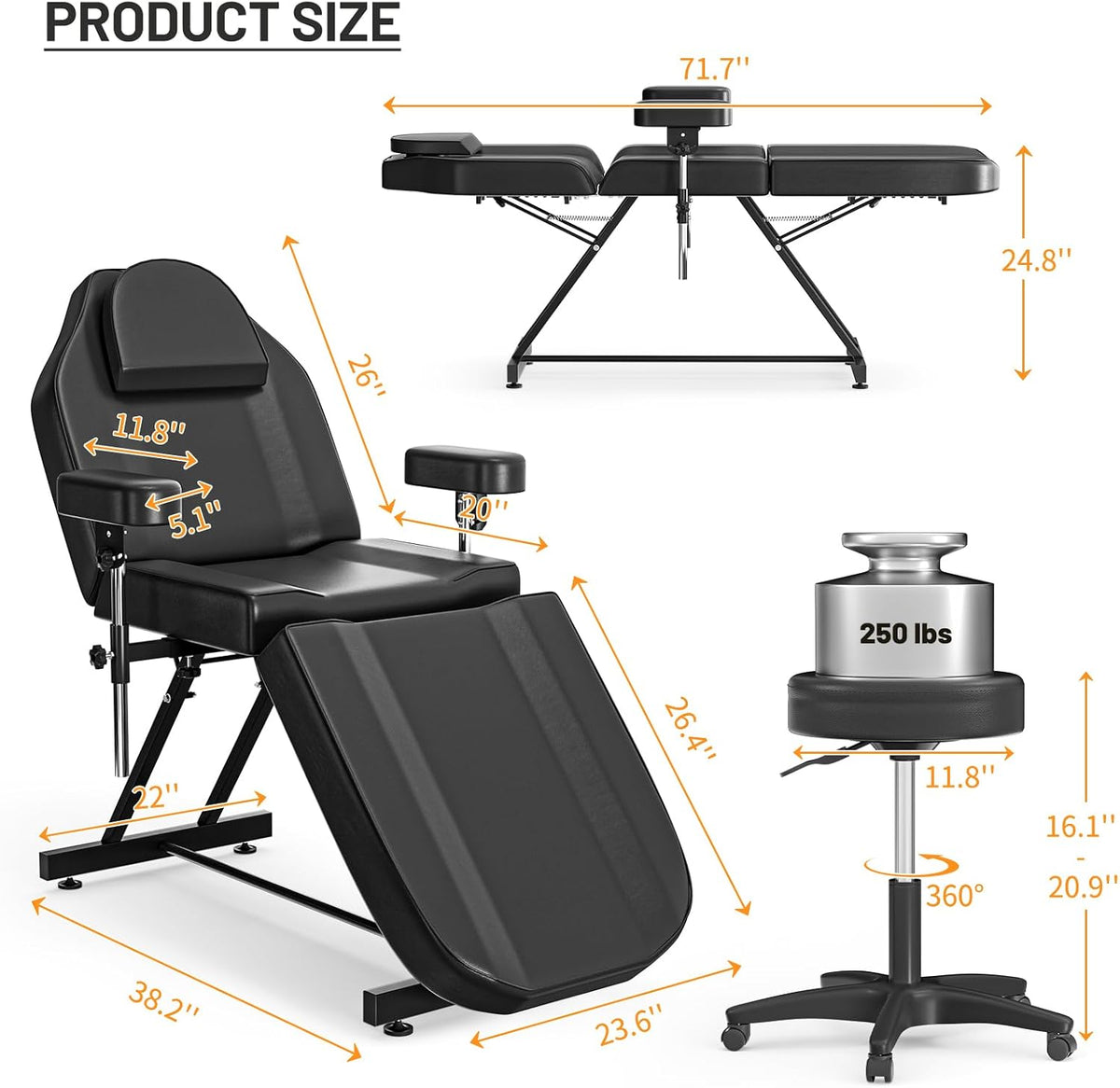 Tattoo Chair for Client Adjustable Tattooing Bed with Stool