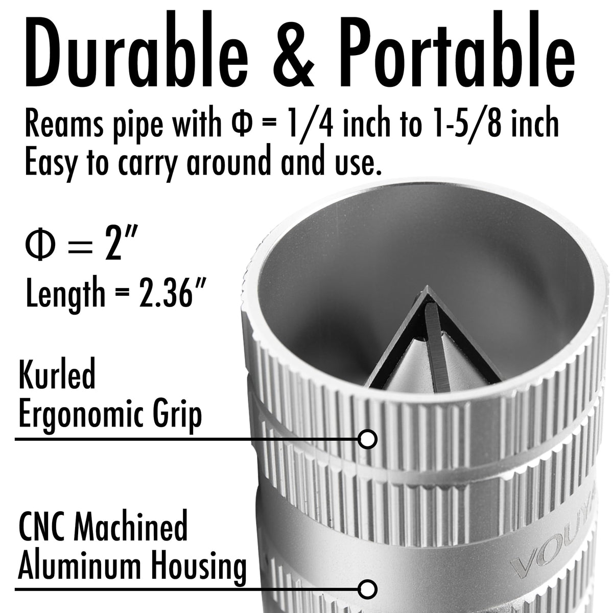 Vouyar Deburring Tool for Copper Pipe, PVC Tubing, 1/4” to 1-5/8" All-metal Inner Outer Pipe Reamer, Copper Pipe Cleaner, Tube Chamfering Plumber Tool
