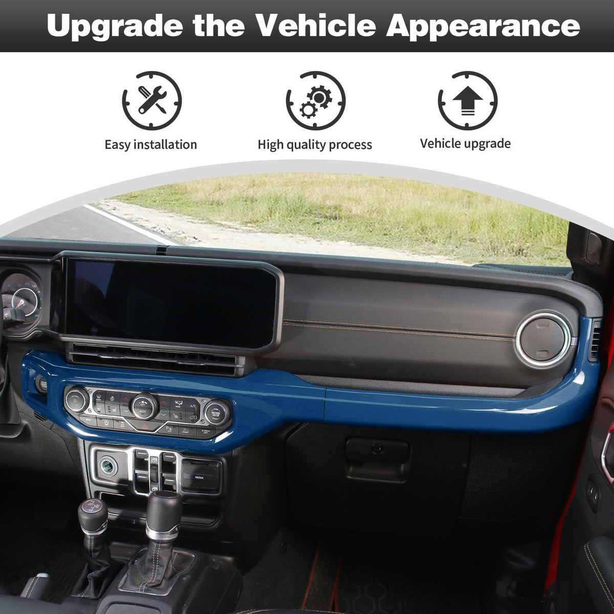 CheroCar for JL Center Console Headlight Air Conditioning Control Panel & Co-Pilot Handle Panel Interior Accessories fit for Jeep Wrangler JL JLU 2024+,Blue
