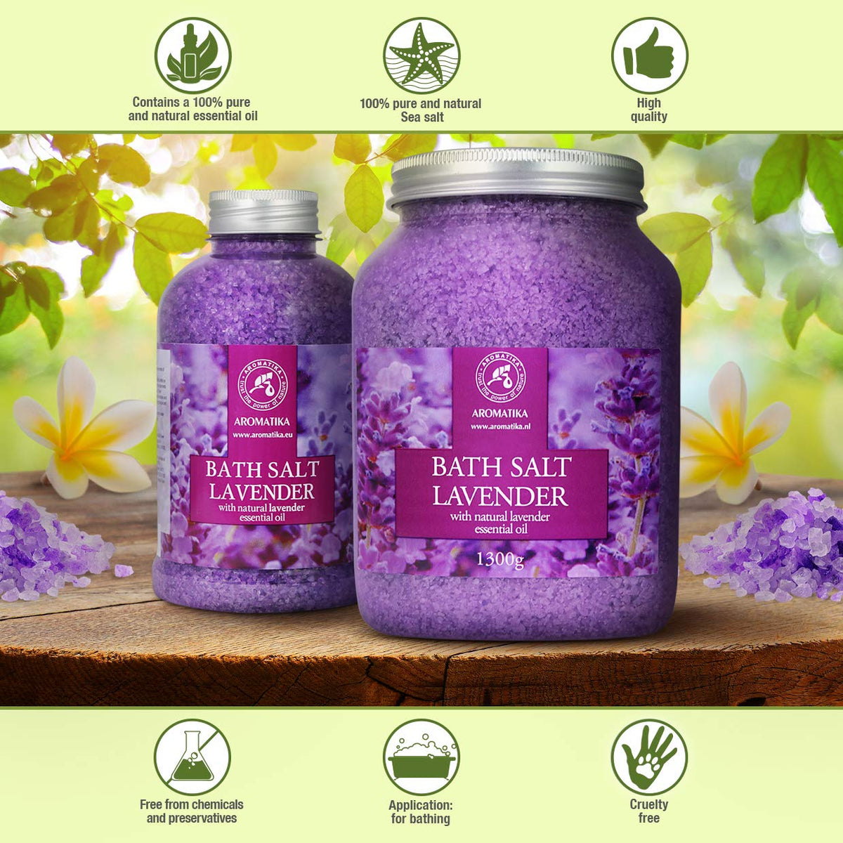 Sea Salt Lavender with Natural Lavender Essential Oil 46 Oz - Lavender Bath Salts - Lavanda Salt 1300g - Best for