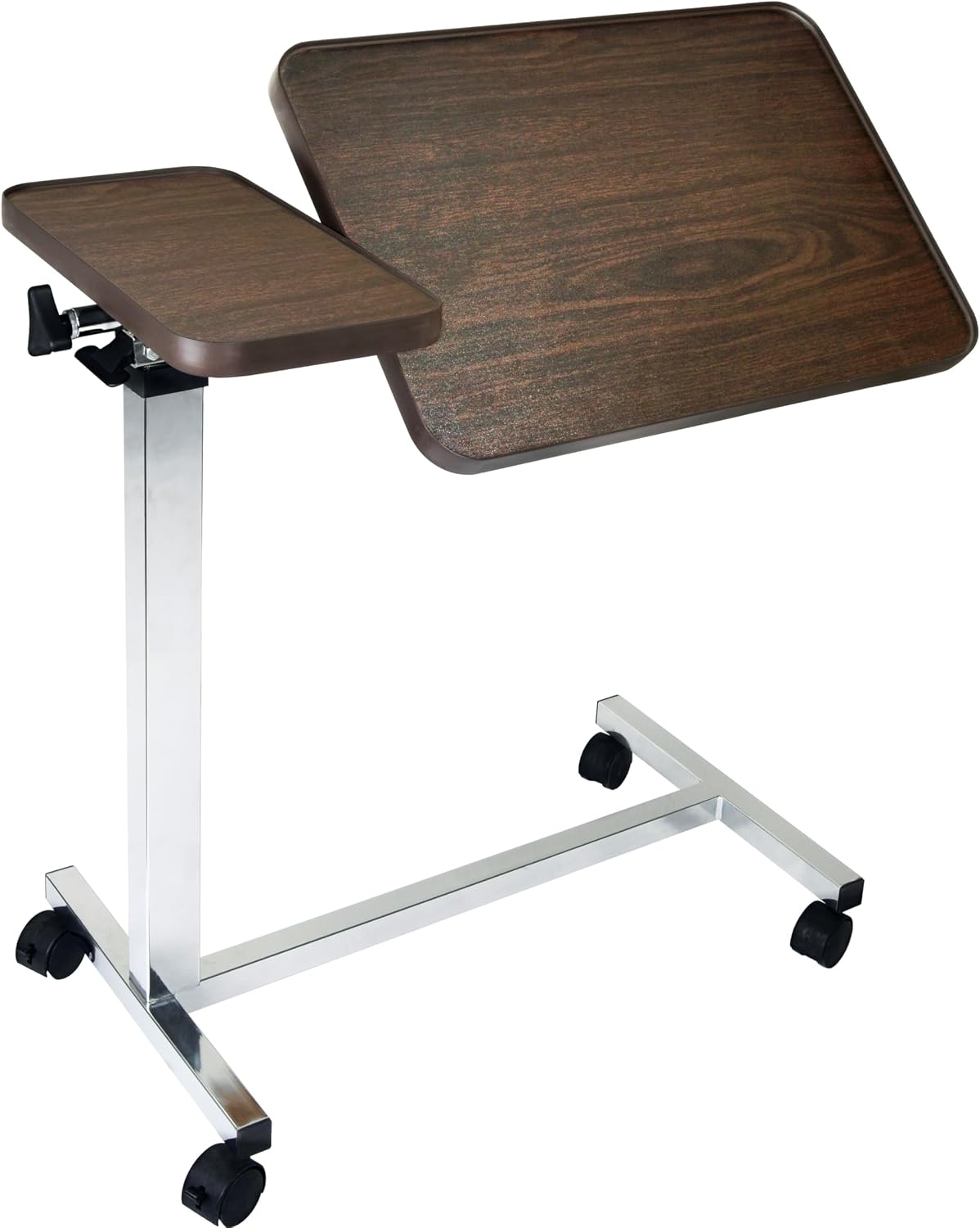 Medical Adjustable Tilt Overbed Bedside Table with Wheels for Hospital and Home Use