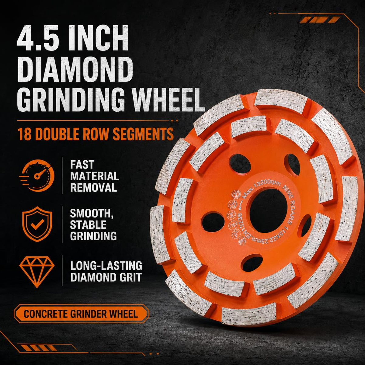 4.5 Inch Double Row Diamond Cup Wheel for Concrete Grinding, 18 Segments