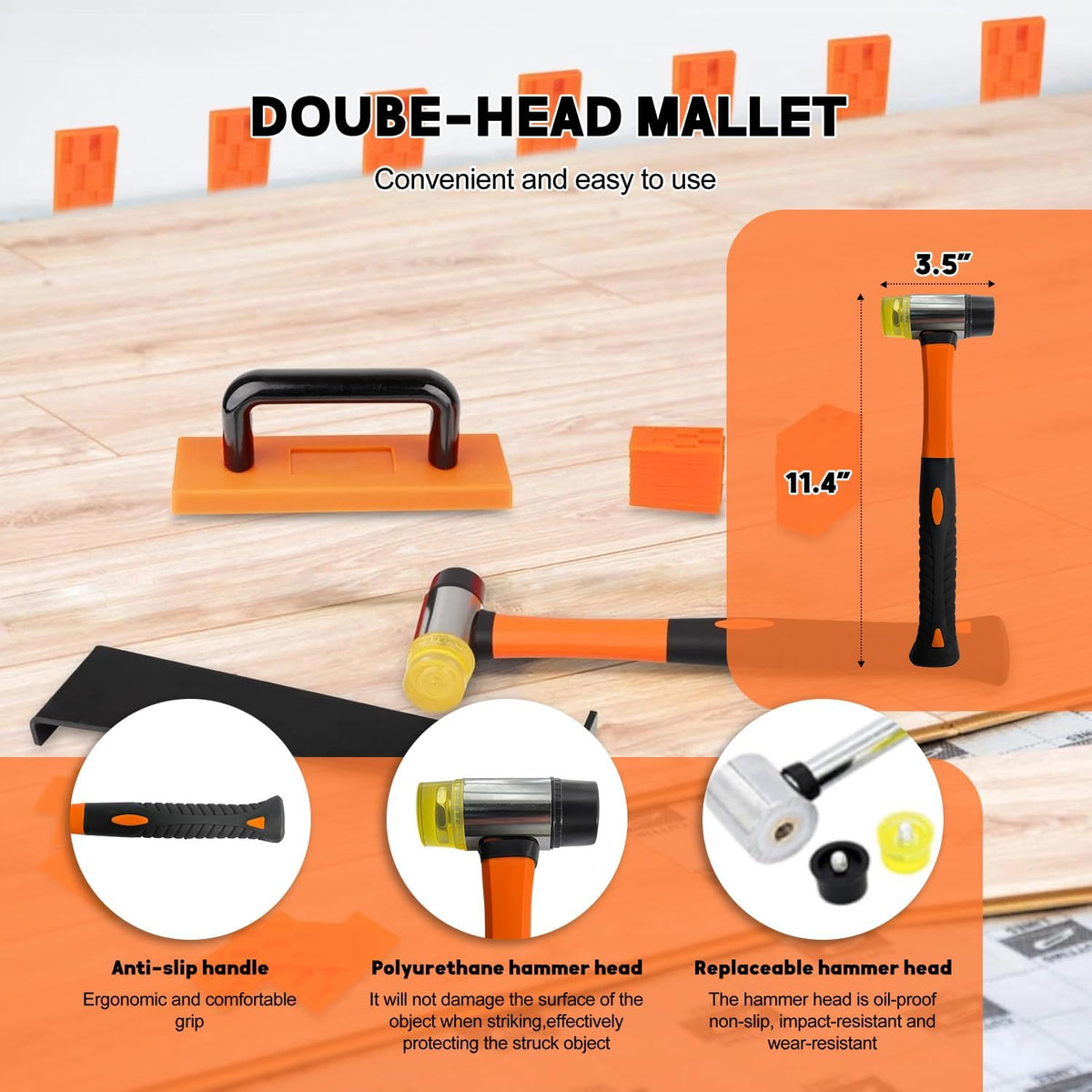 Laminate Flooring Tools, 65-Piece Wood Flooring Installation Kit with Double-Faced Rubber Mallet, 10” Contour Gauge