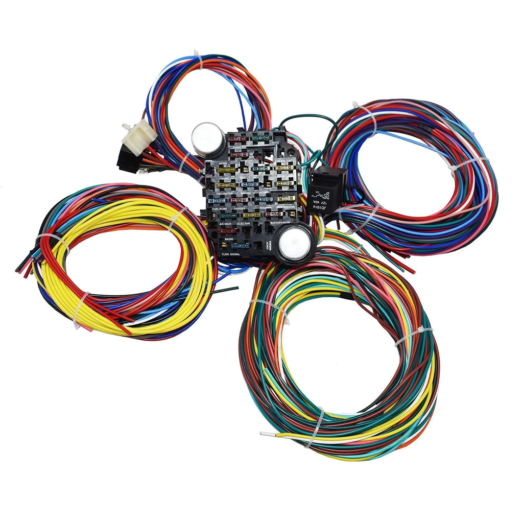 A-Team Performance 21 Standard Circuit Universal Automotive Wire Harness Kit - Fuse Panel & Relay Tester - Light Wiring Kit & LED Harness - Muscle Car & Hot Rod - PVC & GM Turn Signal Connector