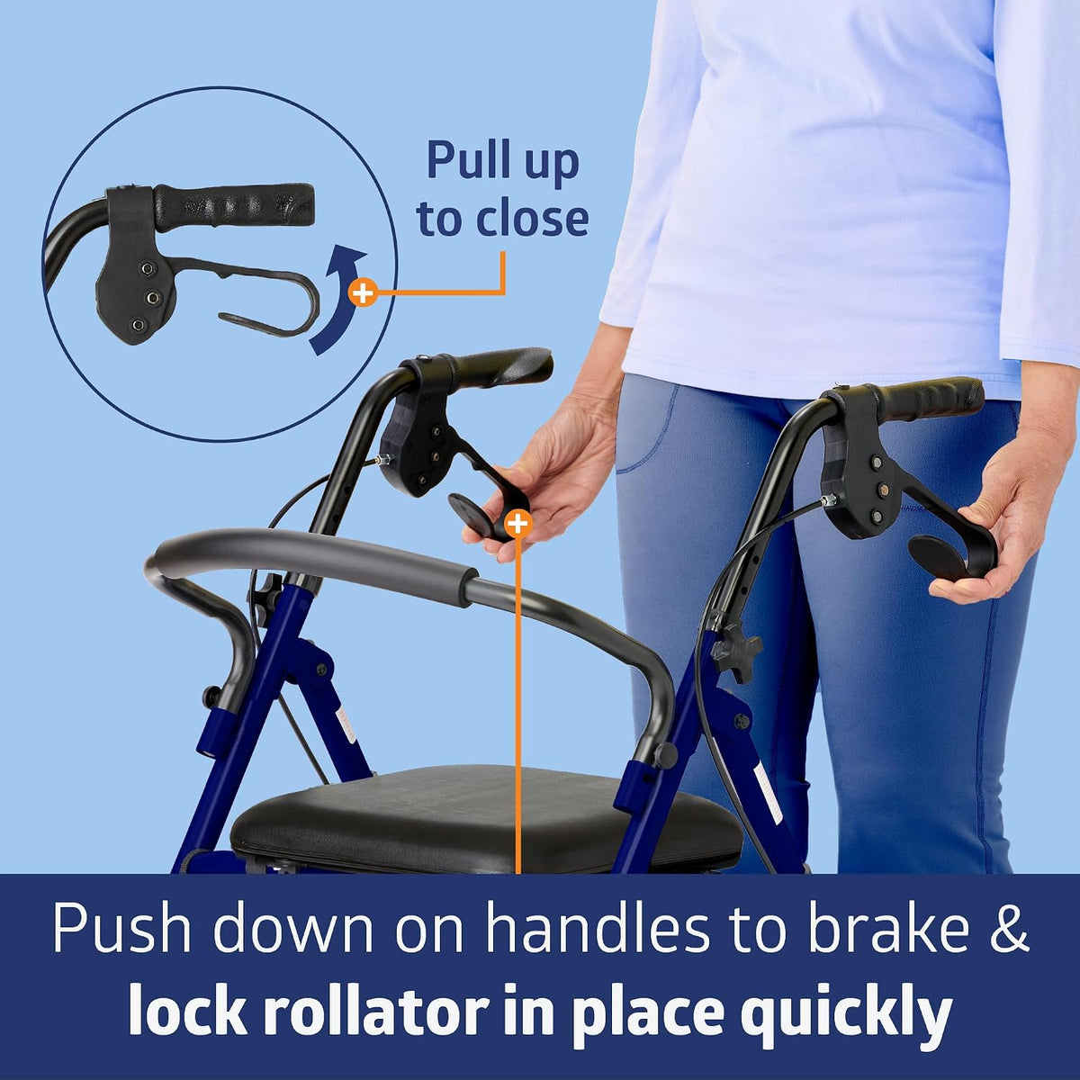 Medline Lightweight Aluminum Rollator Walker for Adult Mobility Impairment, Blue, 300 lb. Weight Capacity, 8" Wheels, Foldable, Adjustable Handles, Walker for Seniors
