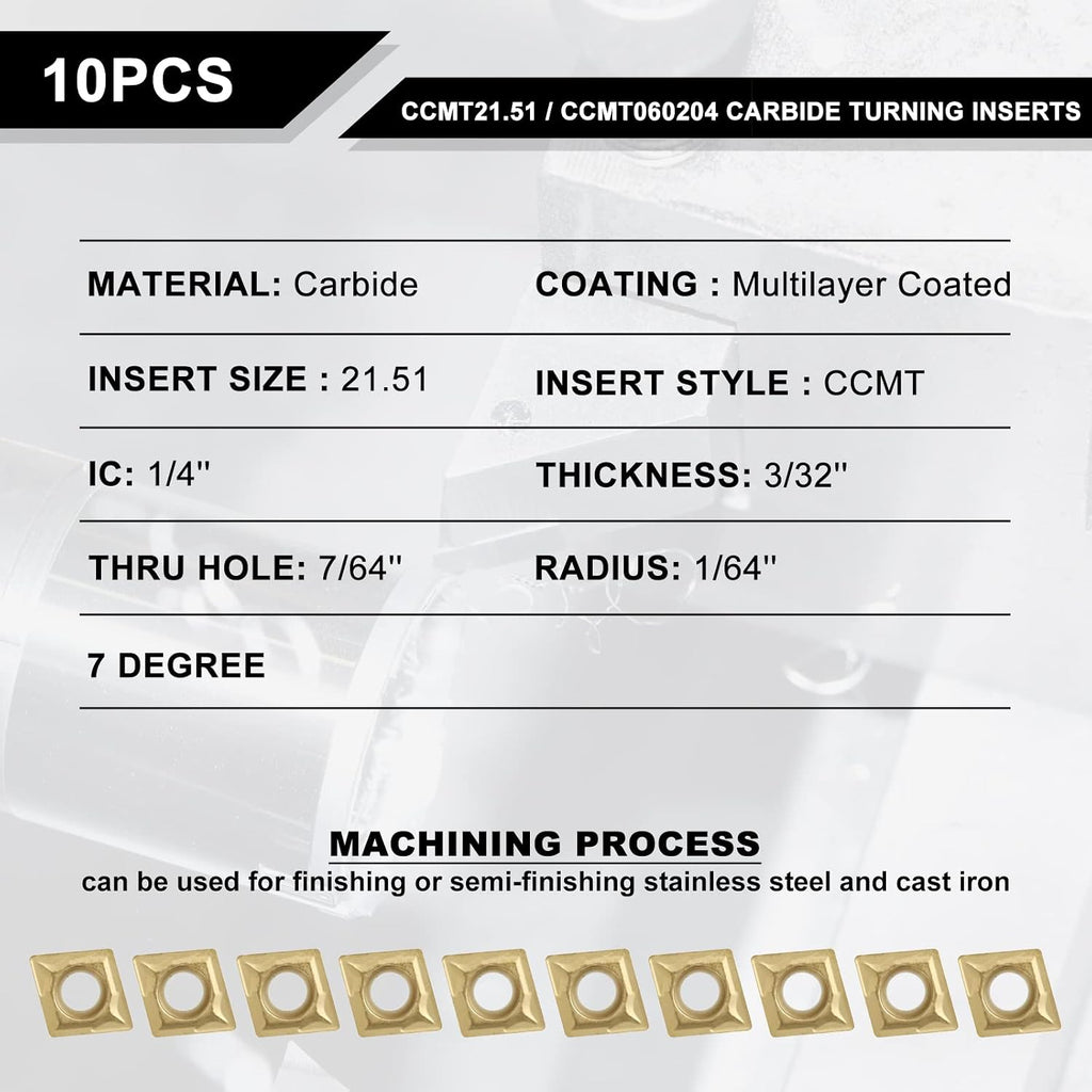 14 Pcs Lathe Boring Bar Set - 4 Pcs 95Degree S07K/ S08K/ S10K/ S12M-SCLCR06 Lathe Boring Internal Turning Bar Holde, 10 Pcs CCMT0602 Indexable Carbide Inserts and 4 Pcs T8 Wrench