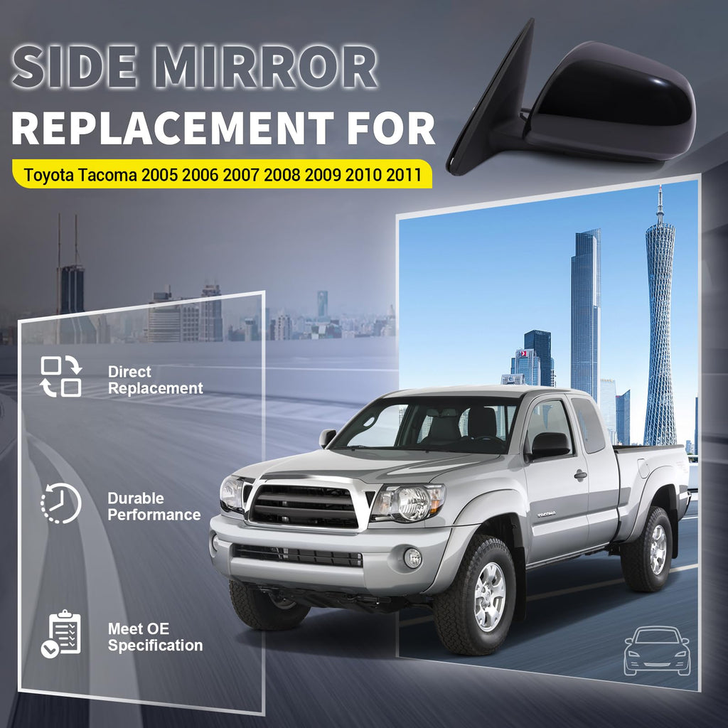 YBMYSJK Driver Side Power Door Mirror Compatible with Toyota Tacoma 2005-2011, Non-Heated Manual Folding without Turn Signal Light Black 3 Pin TO1320203