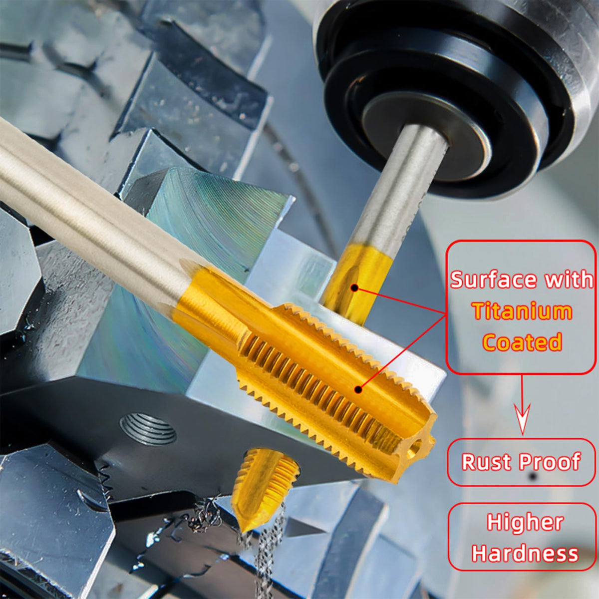 Cinrusge M14X2.0 Thread Tap, Ti-Coated M2 HSS M14 x 2 Thread Milling Tap Right Hand