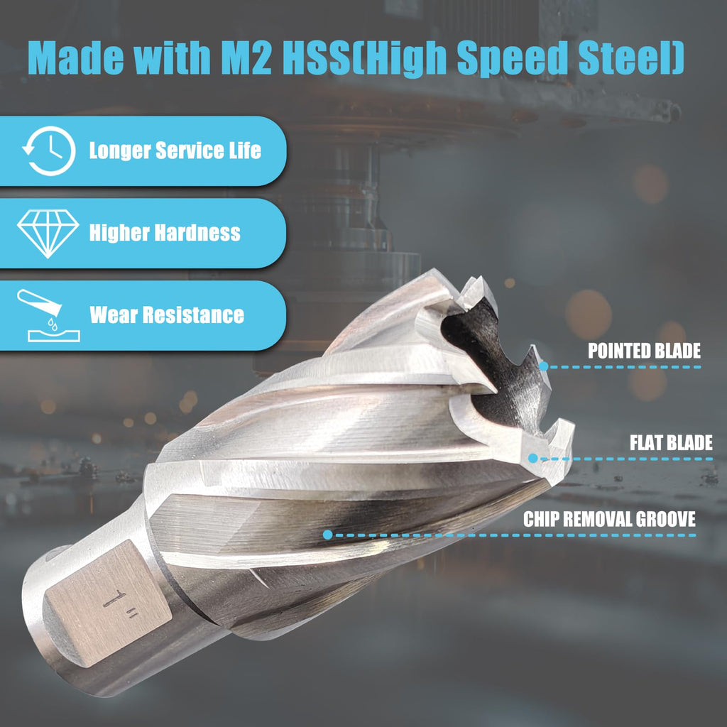 6pcs M2 HSS Annular Cutter Set 1" Depth 1/2"-1-1/16" 3/4" Weldon Shank