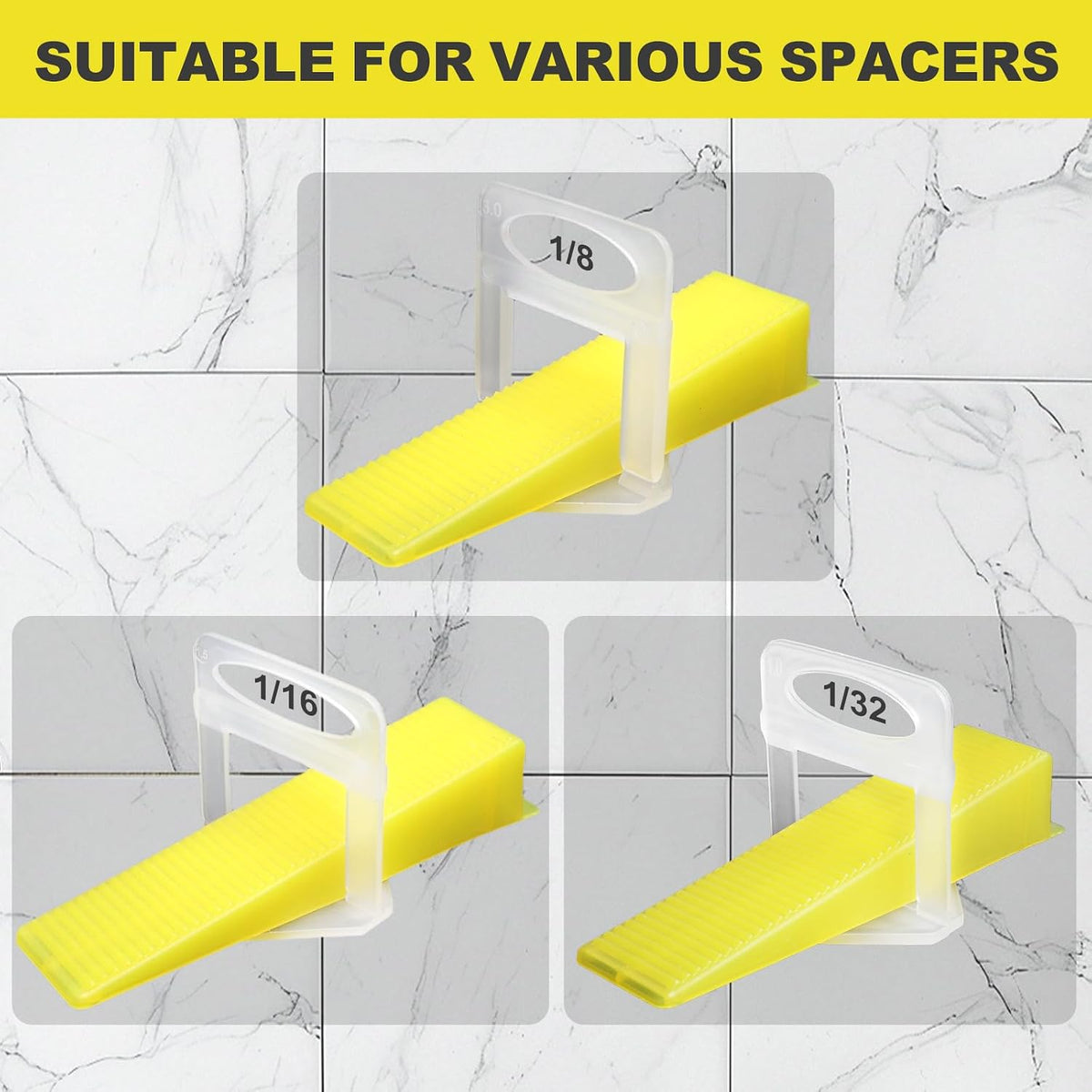 400PCS Tile Leveling System Tile Wedges for 1/8", 1/16", 1/32" Spacers