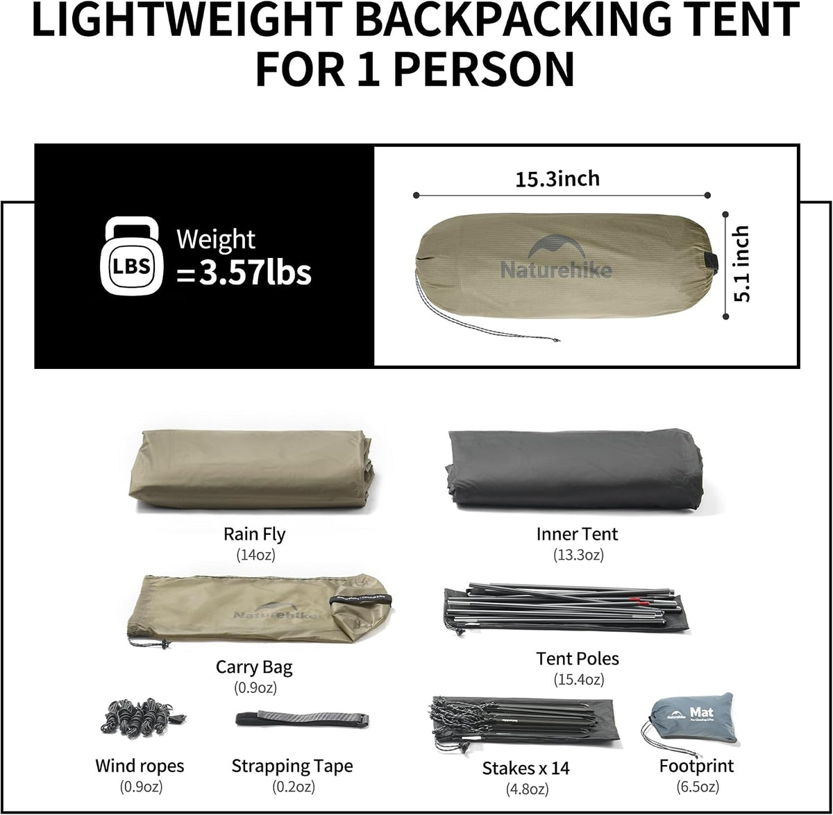 Cloud Up 1 Person Tent, Lightweight Backpacking Tents for One Man, Waterproof Ultralight One Person Tent for Camping