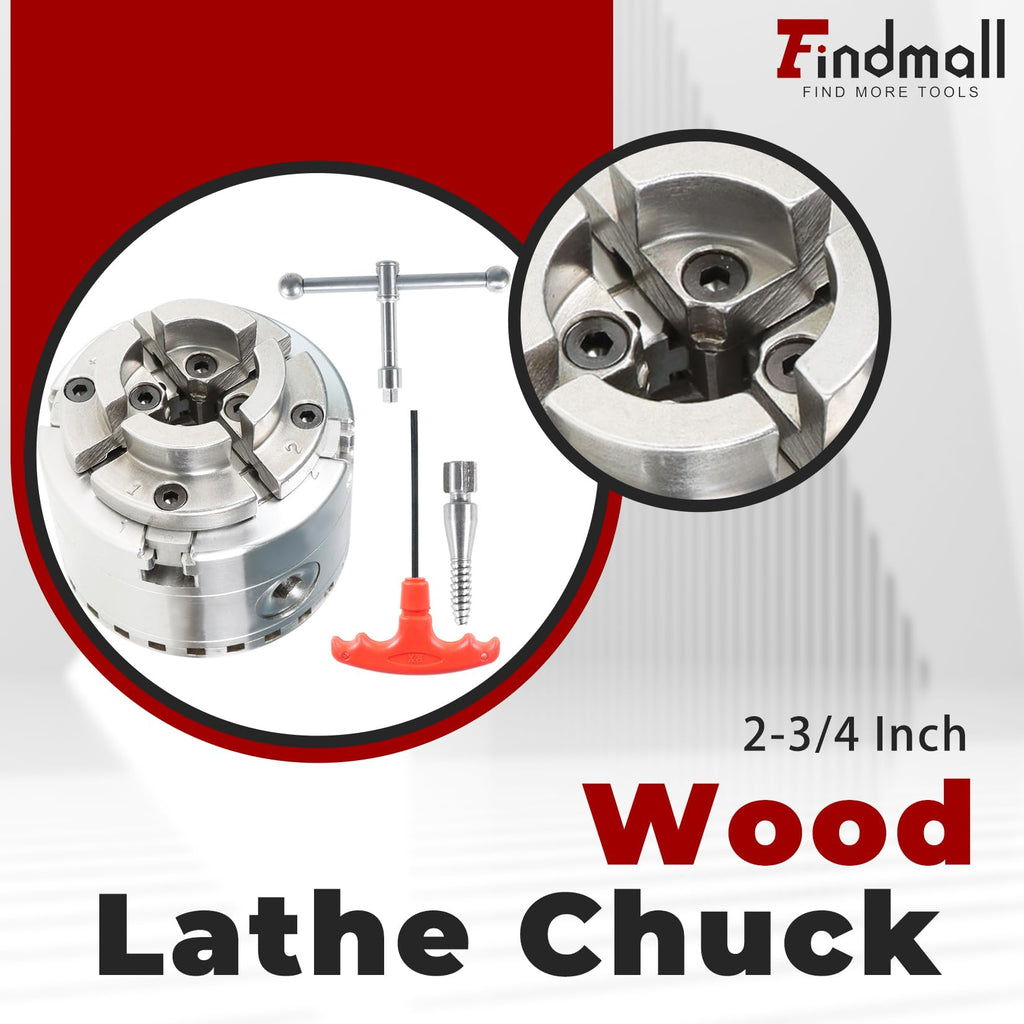 findmal 2-3/4 Inch 4 Jaw Self-Centering Keyed Lathe Chuck Set