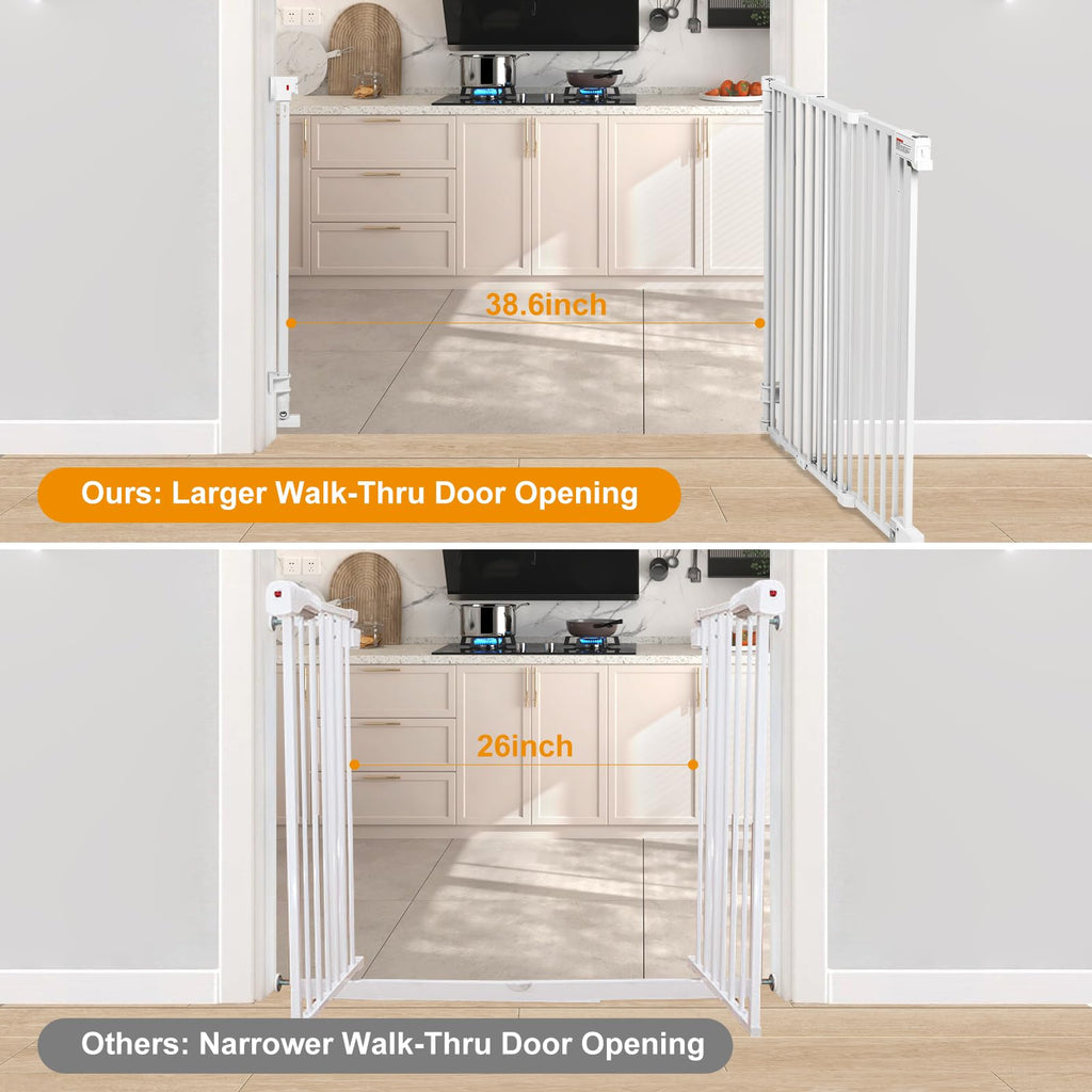 51.18" Tall Extra-Tall Adjustable Hardware/Pressure-Mounted Pet & Child Safety Gate with Dual-Lock Walk-Through Swing Door for Stairs, Hallways & Wide Doorways