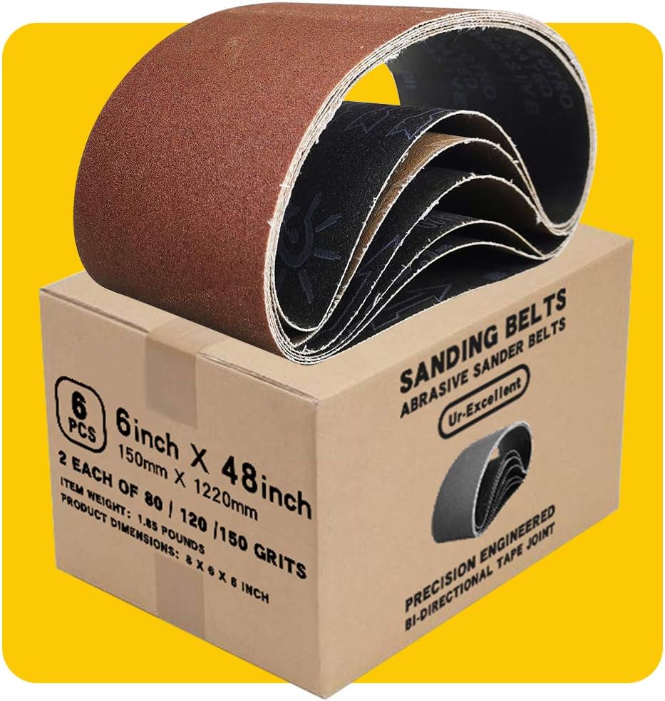 6 x 48 in 6x48 Sanding Belt Pack 6-Inch x 48-Inch,6 Pcs(2 Each of 80 120 150 Grits) Aluminum Oxide for Sander