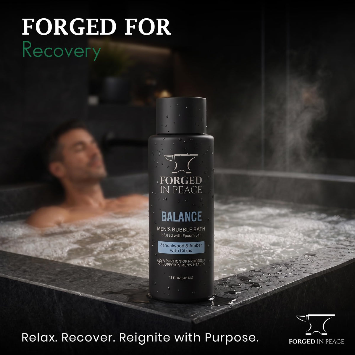 Men’s Bubble Bath with Epsom Salt & Aloe - Sandalwood, Amber & Citrus | Muscle Recovery, Skin Care, Stress Relief |