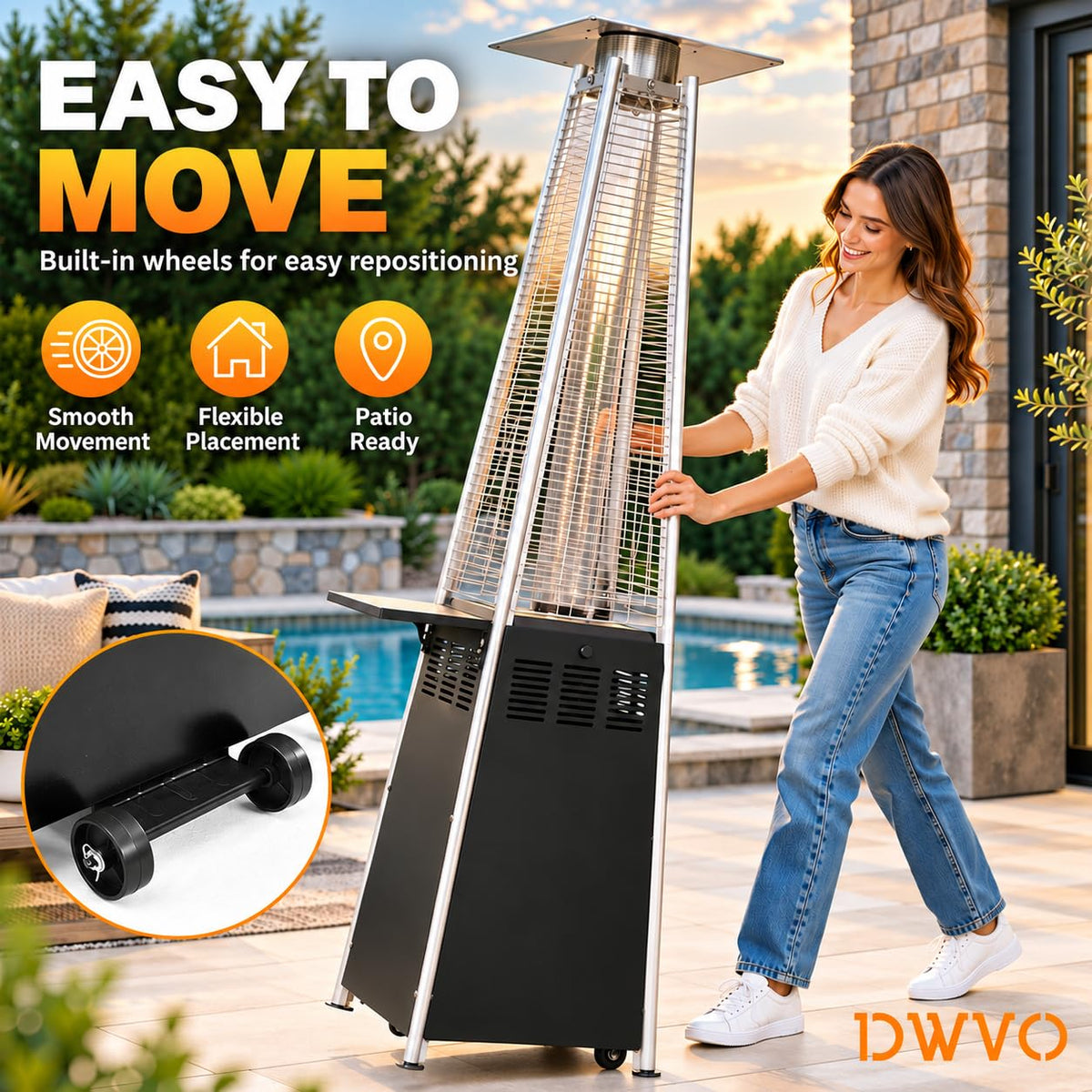 48,000 BTU Pyramid Patio Heater w/Side Panel,89" Propane Heater,Black