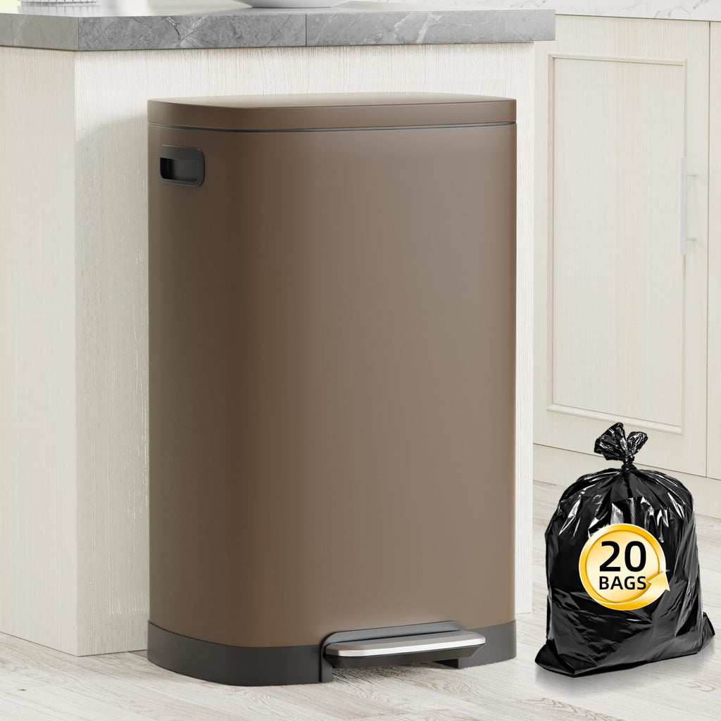 Kitchen Trash Can with Lid, 13 Gal Stainless Steel Pedal Garbage Can