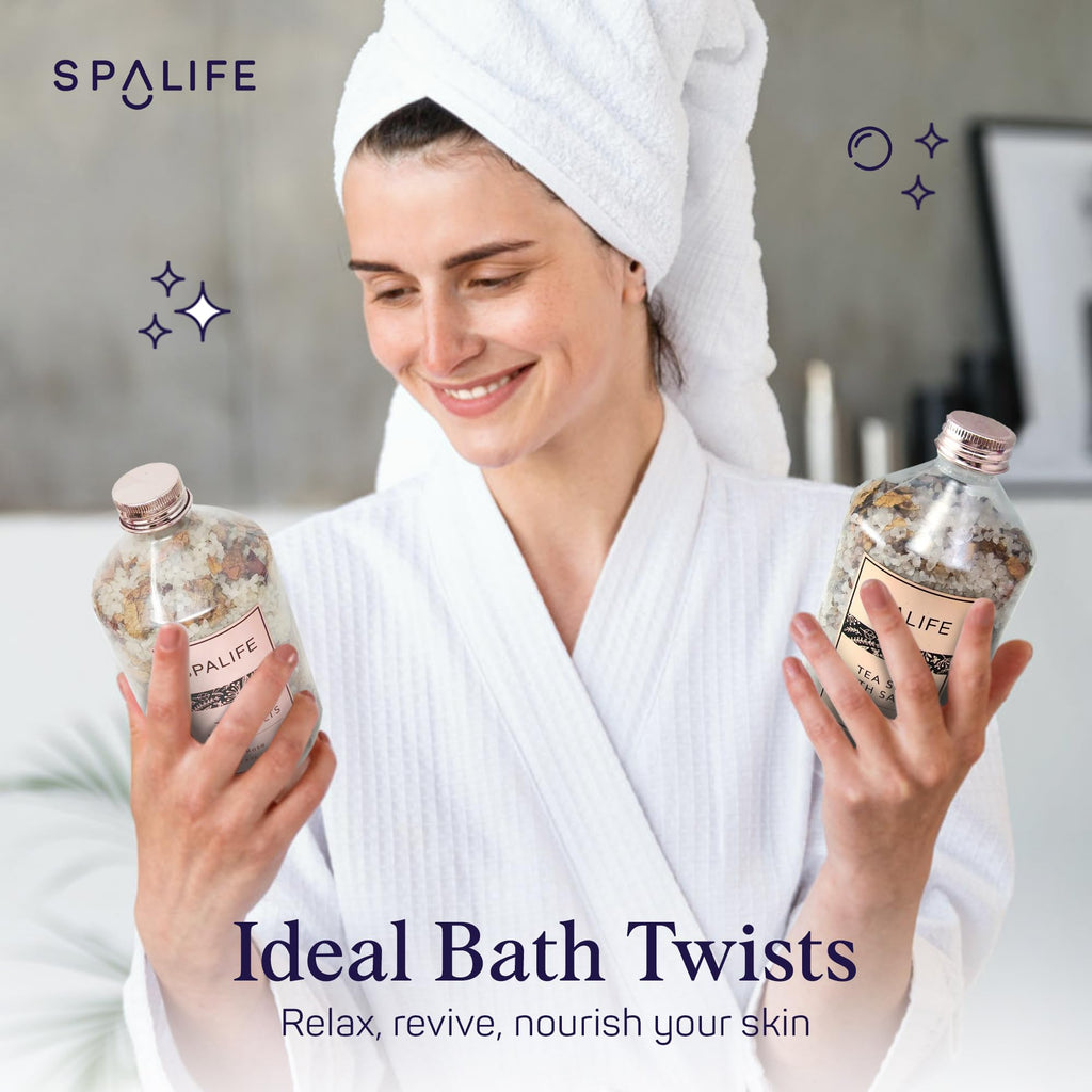 Effervescent Rose & Lavender Bath Salts for Women Relaxing | All Natural Aromatherapy Dead Sea Salt Bath Soak Duo |