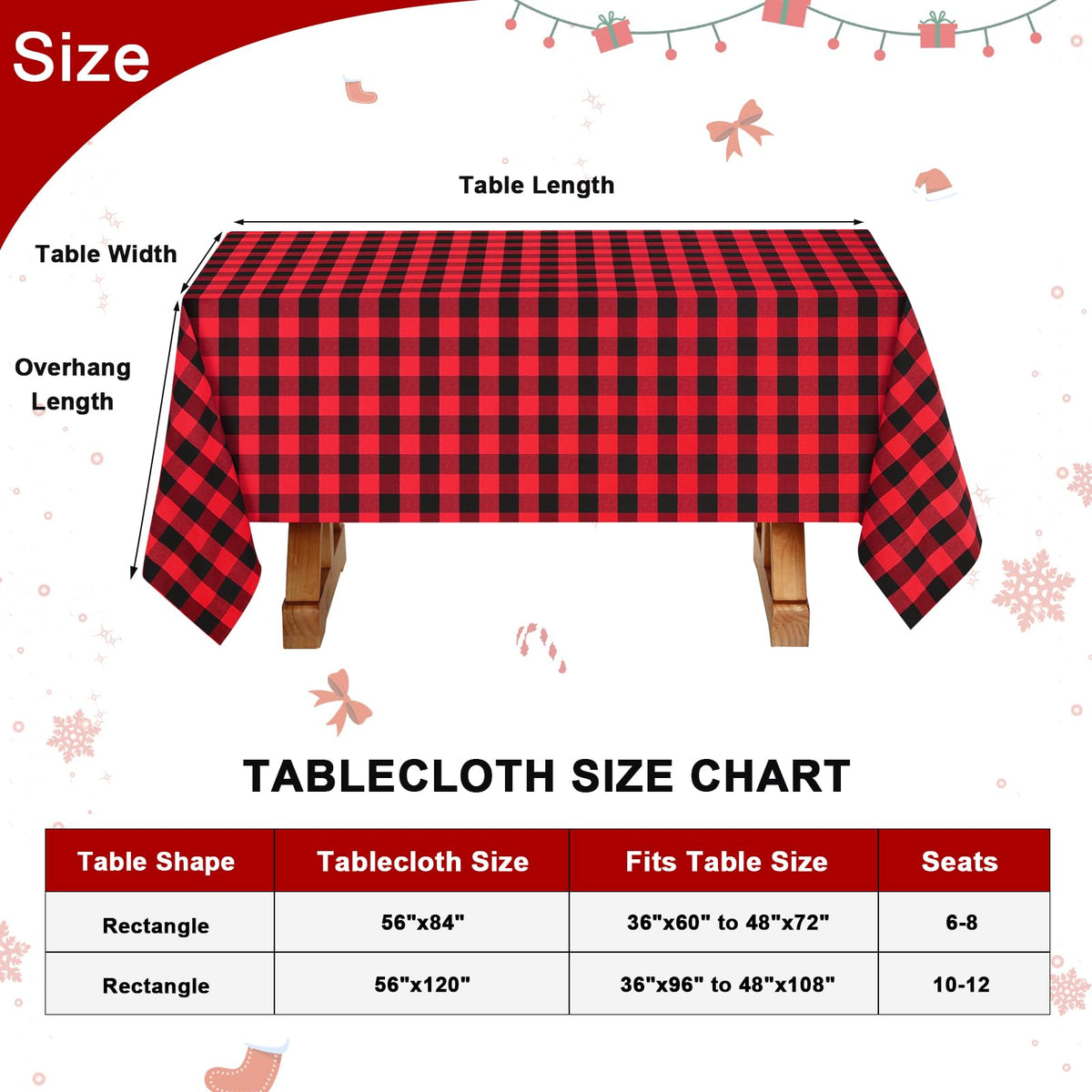 Christmas Tablecloth 56x84 Inches Black and Red Plaid Table Cloth Buffalo Checkered Tablecloth for Xmas Party