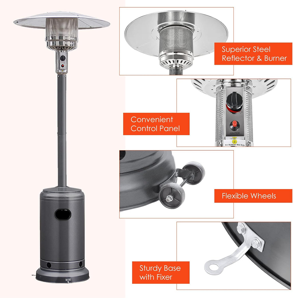 Patio Heaters for Outdoor Use, 48,000 BTU Propane Outdoor Heaters with Wheels, Outdoor Heat Lamp with Tip-over