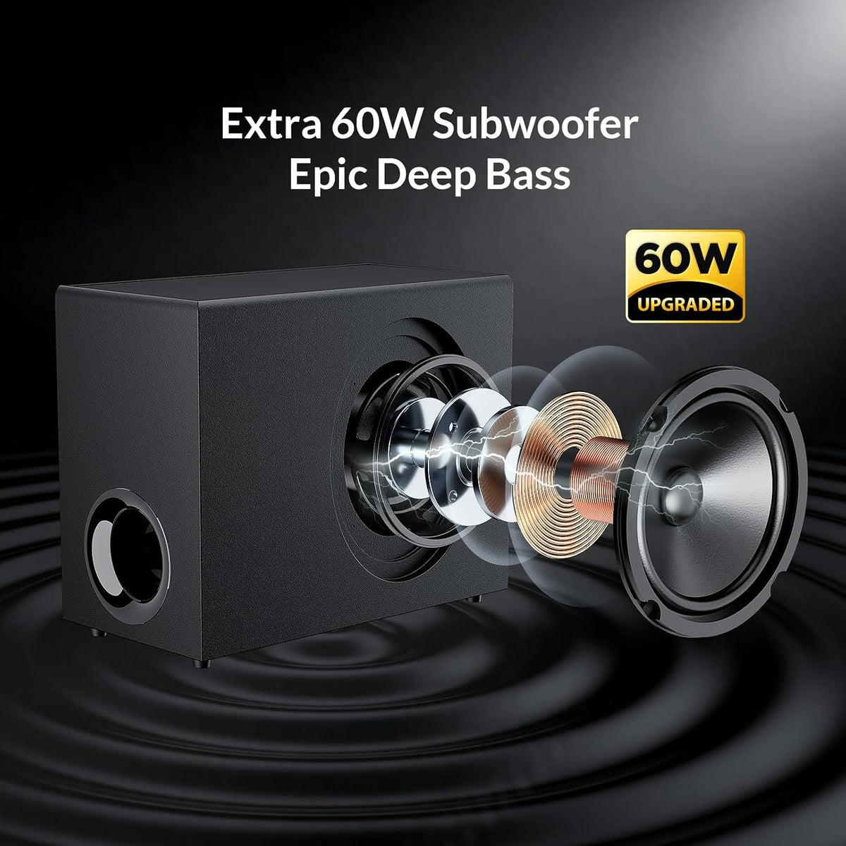 Sound Bar with Subwoofer, 110W Sound Bar for Smart TV with Adjustable Deep Bass & Volume Boost & 3 Equalizer Modes