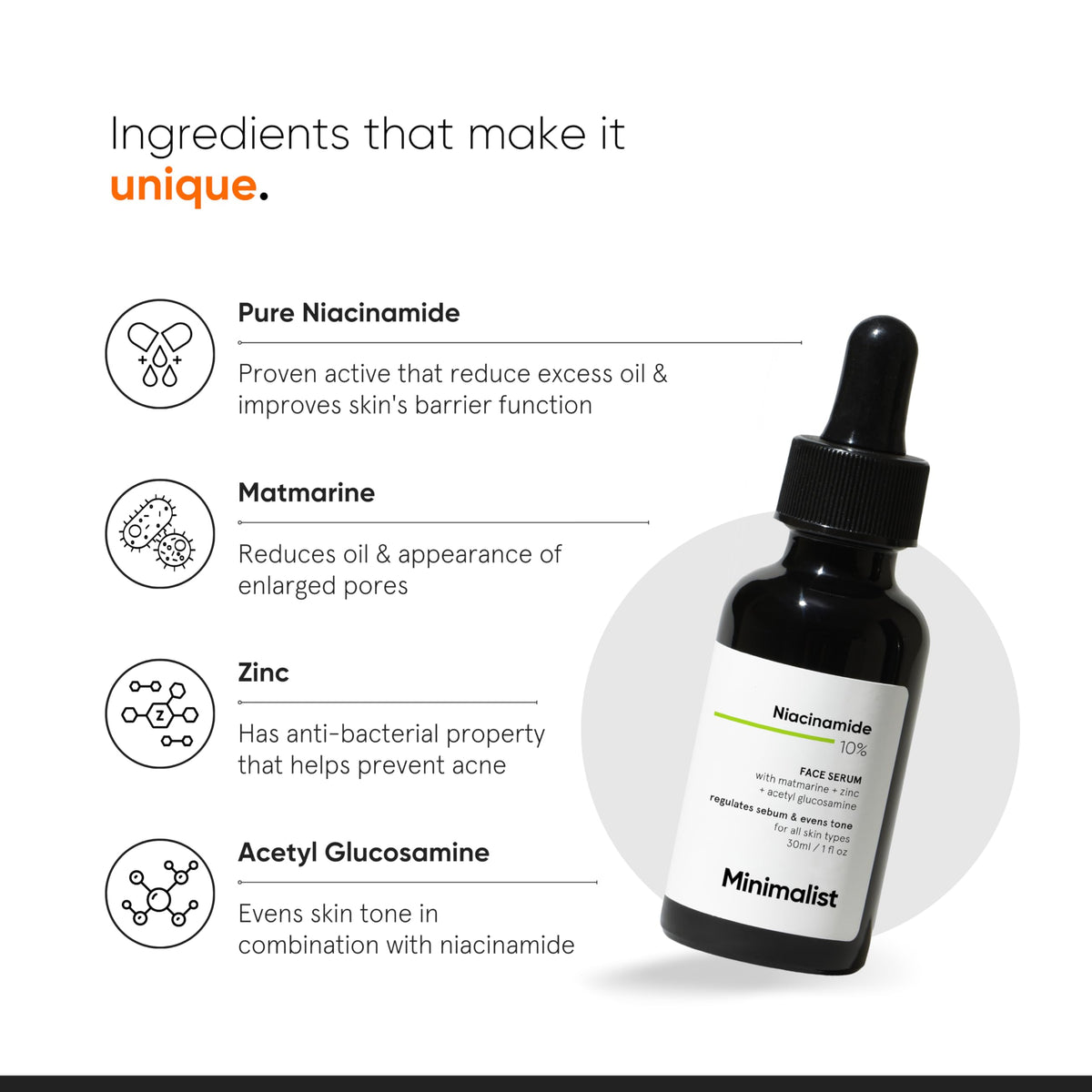 Niacinamide 10% + Zinc Face Serum for Enlarged Pores & Excess Oil | Reduces Blemishes for Even Skin Tone | For Women