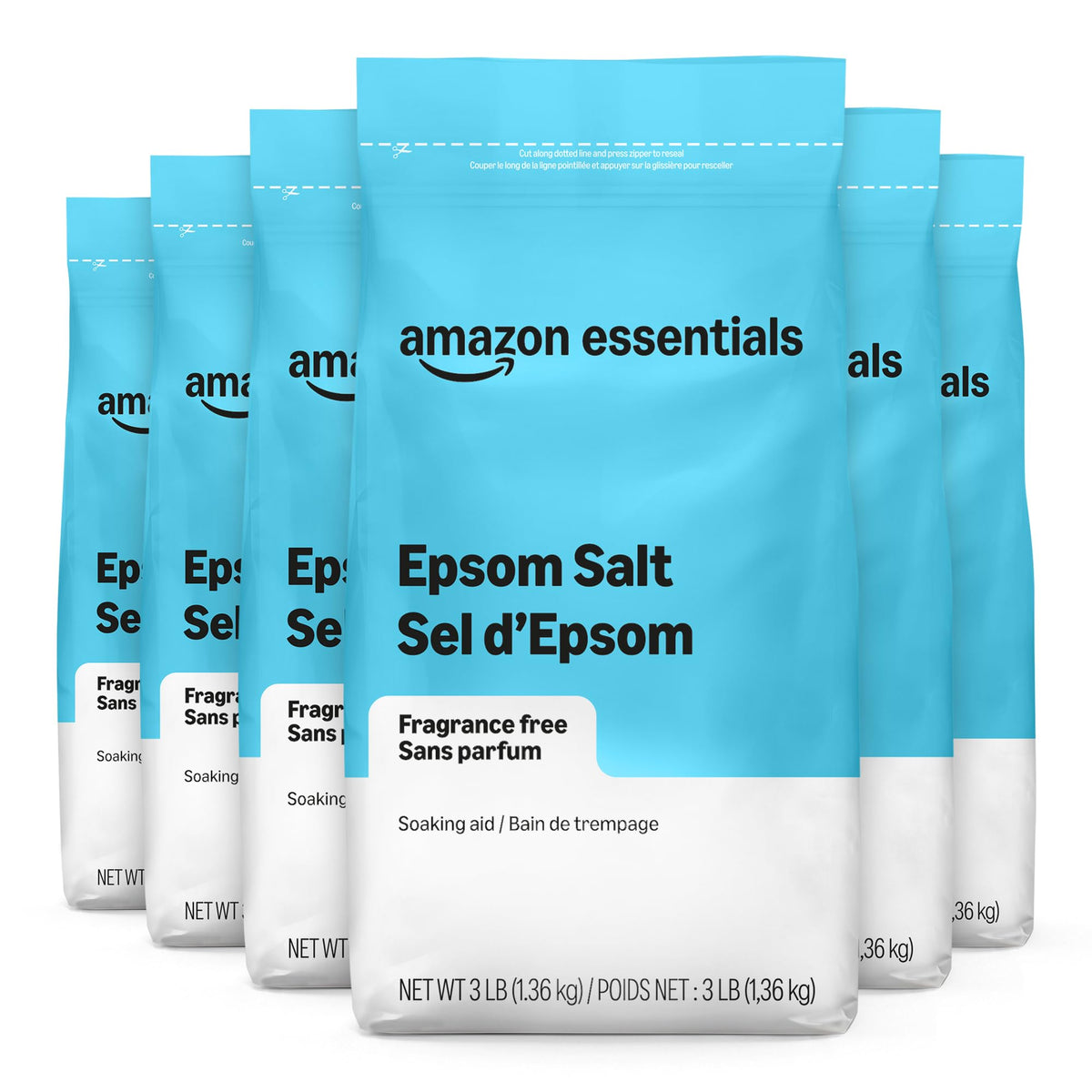 Epsom Salt Soak, Magnesium Sulfate USP, 3 Pound, 6-Pack (Previously Amazon Basics)