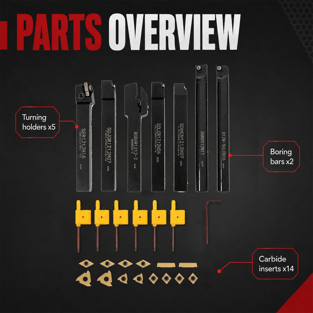 Nakkaa 21Pc Indexable Lathe Turning Tool Kit 1/2" Shank for Turning Boring