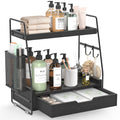 2-Tier Bathroom Counter Organizer with Drawer, Wood Counter Storage Shelf